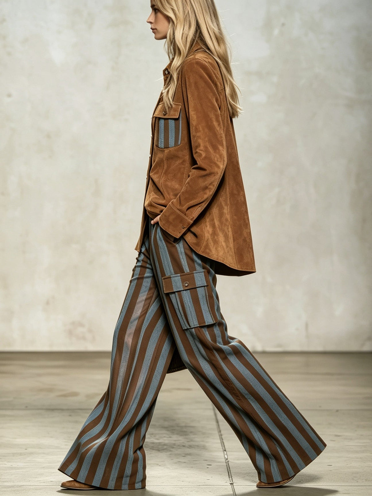 Renata | Ensemble chemise en suédine et pantalon rayé