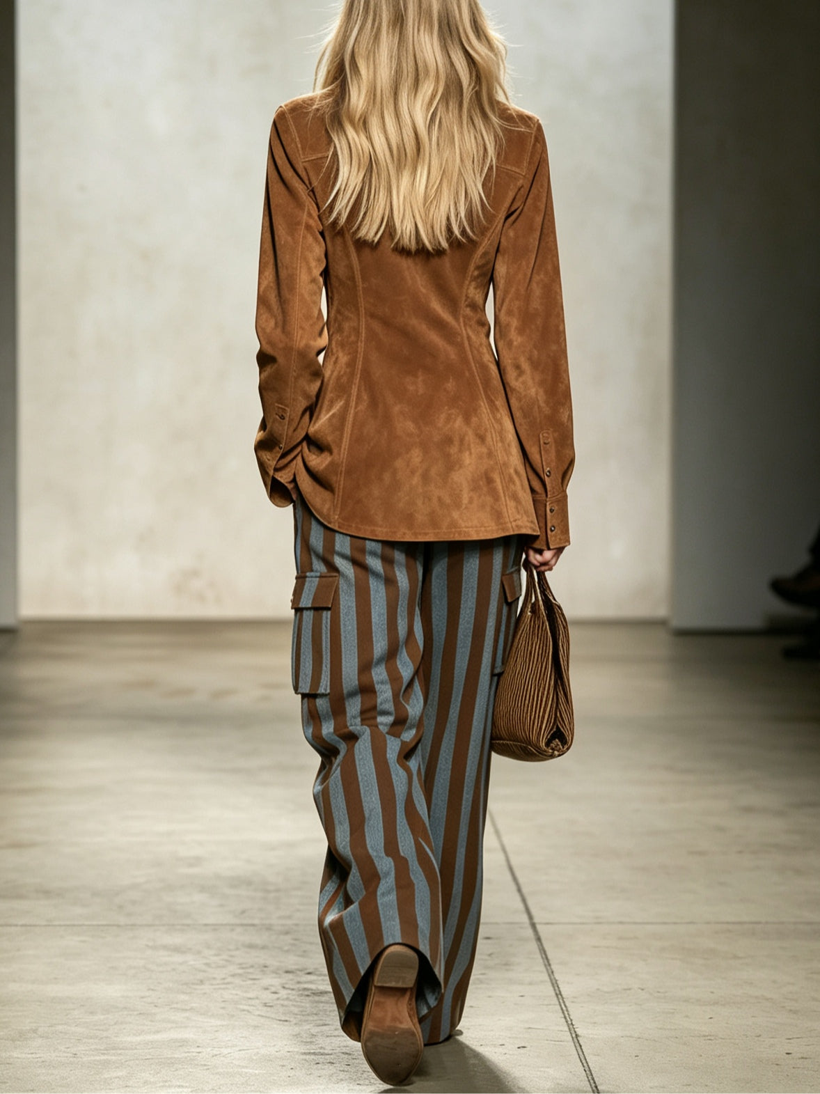 Renata | Ensemble chemise en suédine et pantalon rayé