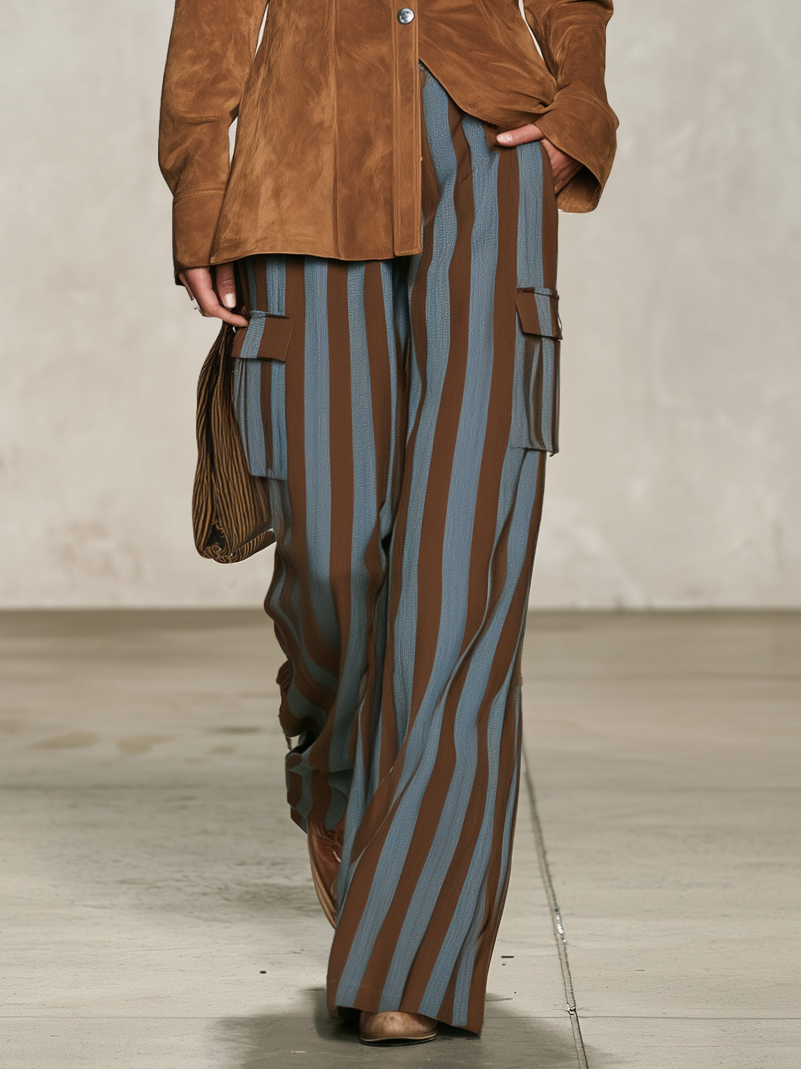Renata | Ensemble chemise en suédine et pantalon rayé