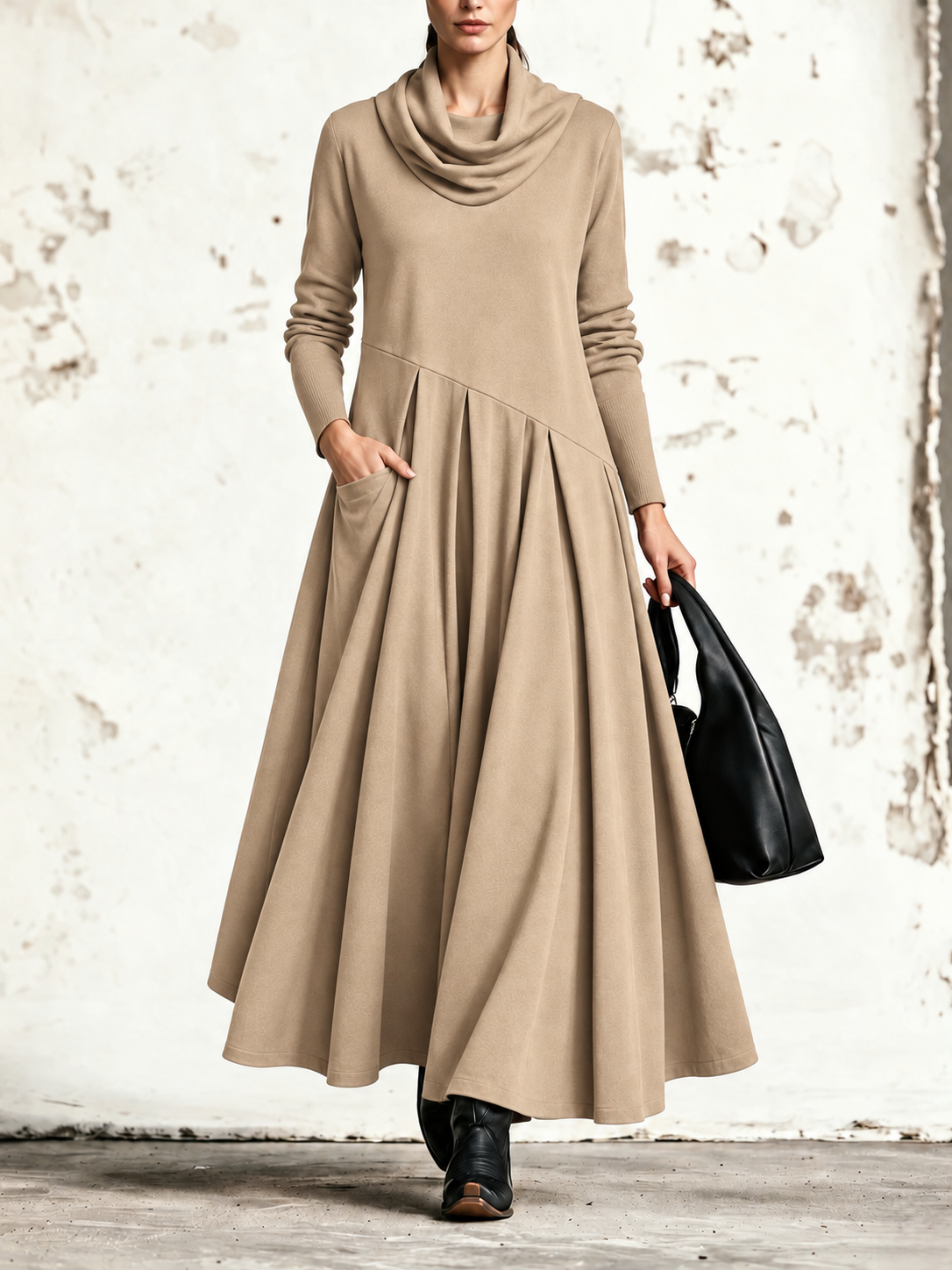 Aurora | Robe maxi à col drapé et larges plis