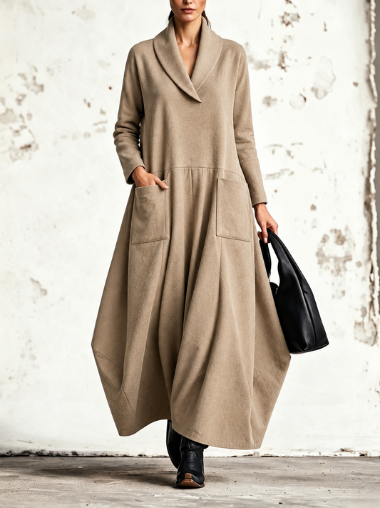 Alba | Robe maxi à col châle croisé et poches plaquées