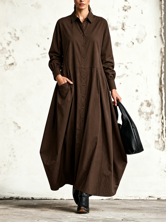 Adele | Robe chemise maxi à manches longues et boutons centraux