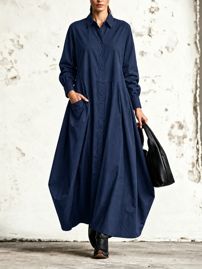 Adele | Robe chemise maxi à manches longues et boutons centraux