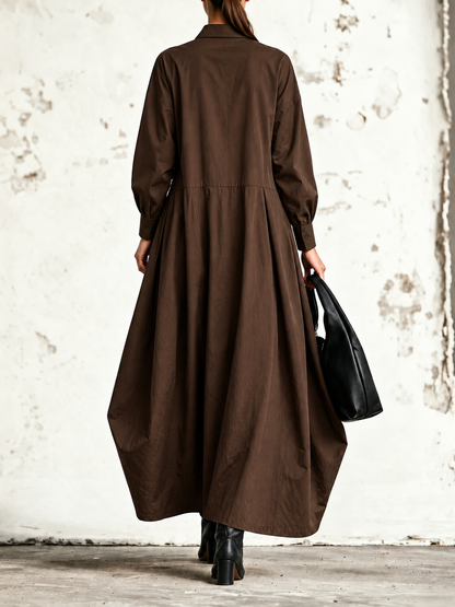 Adele | Robe chemise maxi à manches longues et boutons centraux
