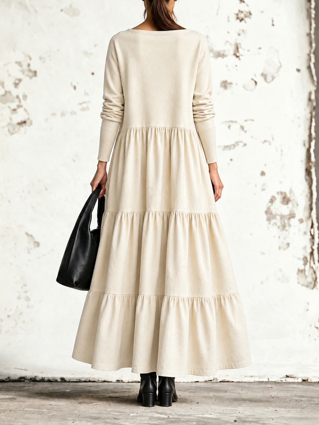 Mirella | Robe maxi à col bateau et jupe à trois volants