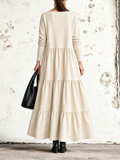 Mirella | Robe maxi à col bateau et jupe à trois volants