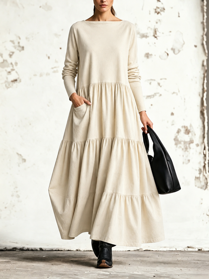 Mirella | Robe maxi à col bateau et jupe à trois volants