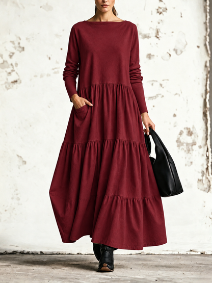 Mirella | Robe maxi à col bateau et jupe à trois volants