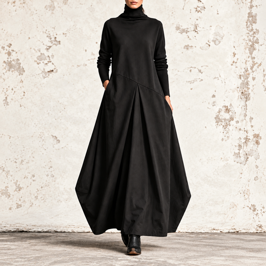 Fiammetta | Robe maxi à col montant, panneau diagonal et poches