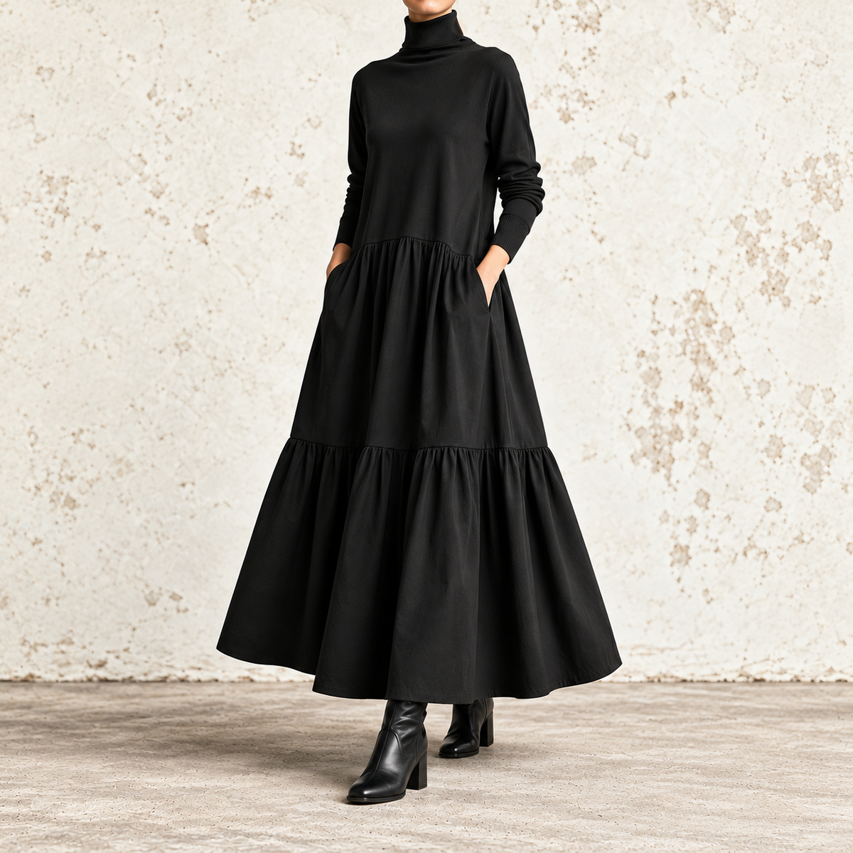 Carolina | Robe maxi à col montant et jupe à deux volants