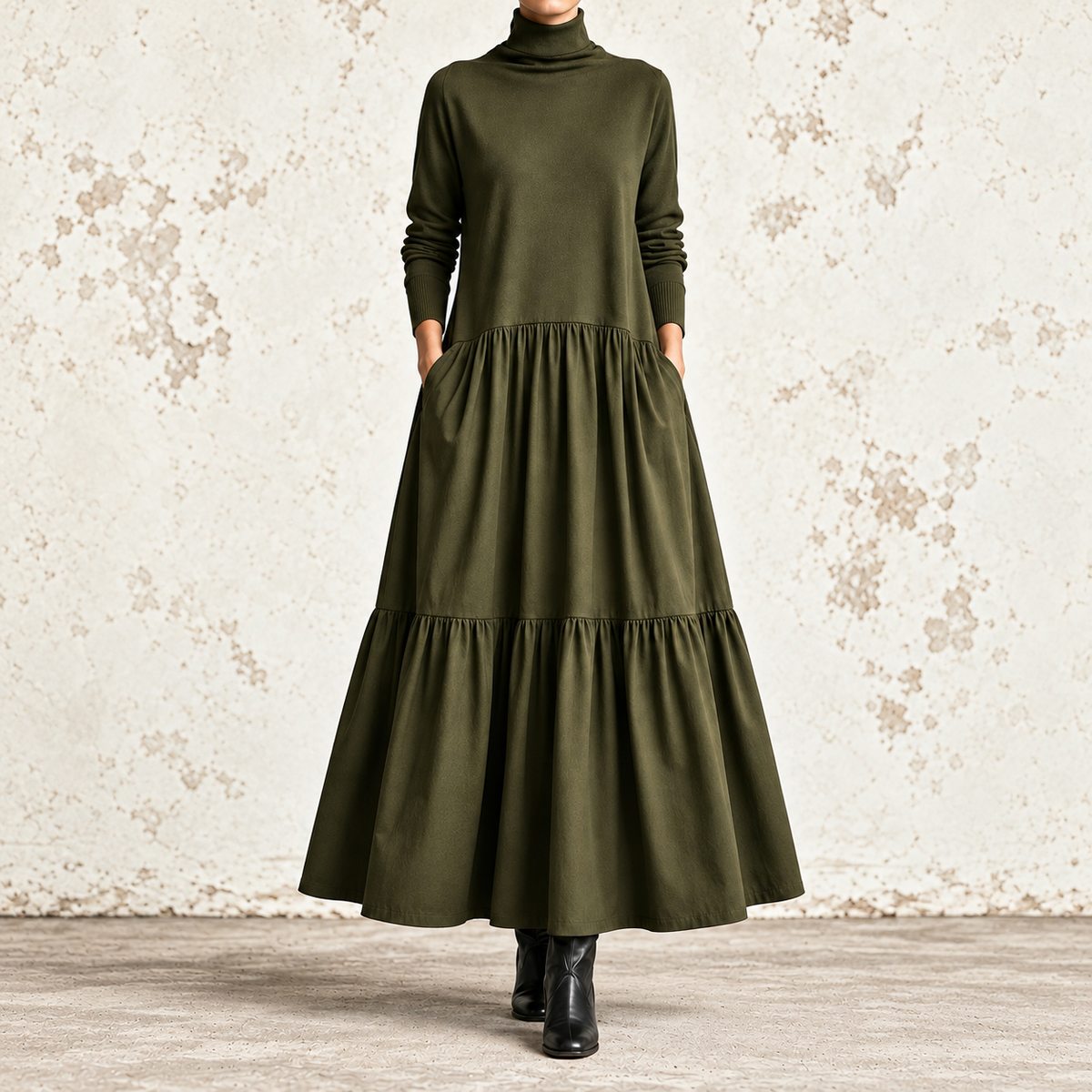 Carolina | Robe maxi à col montant et jupe à deux volants