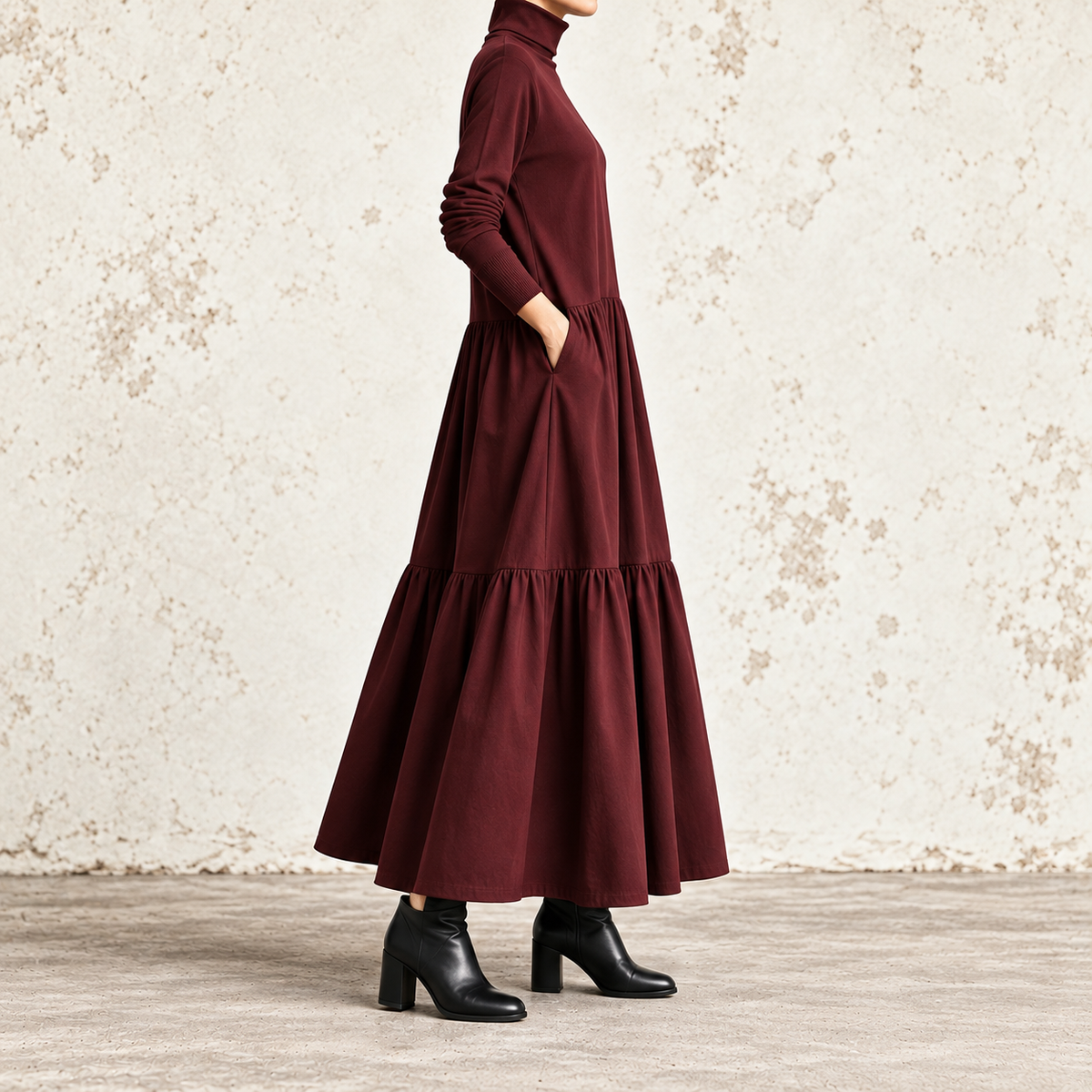 Carolina | Robe maxi à col montant et jupe à deux volants