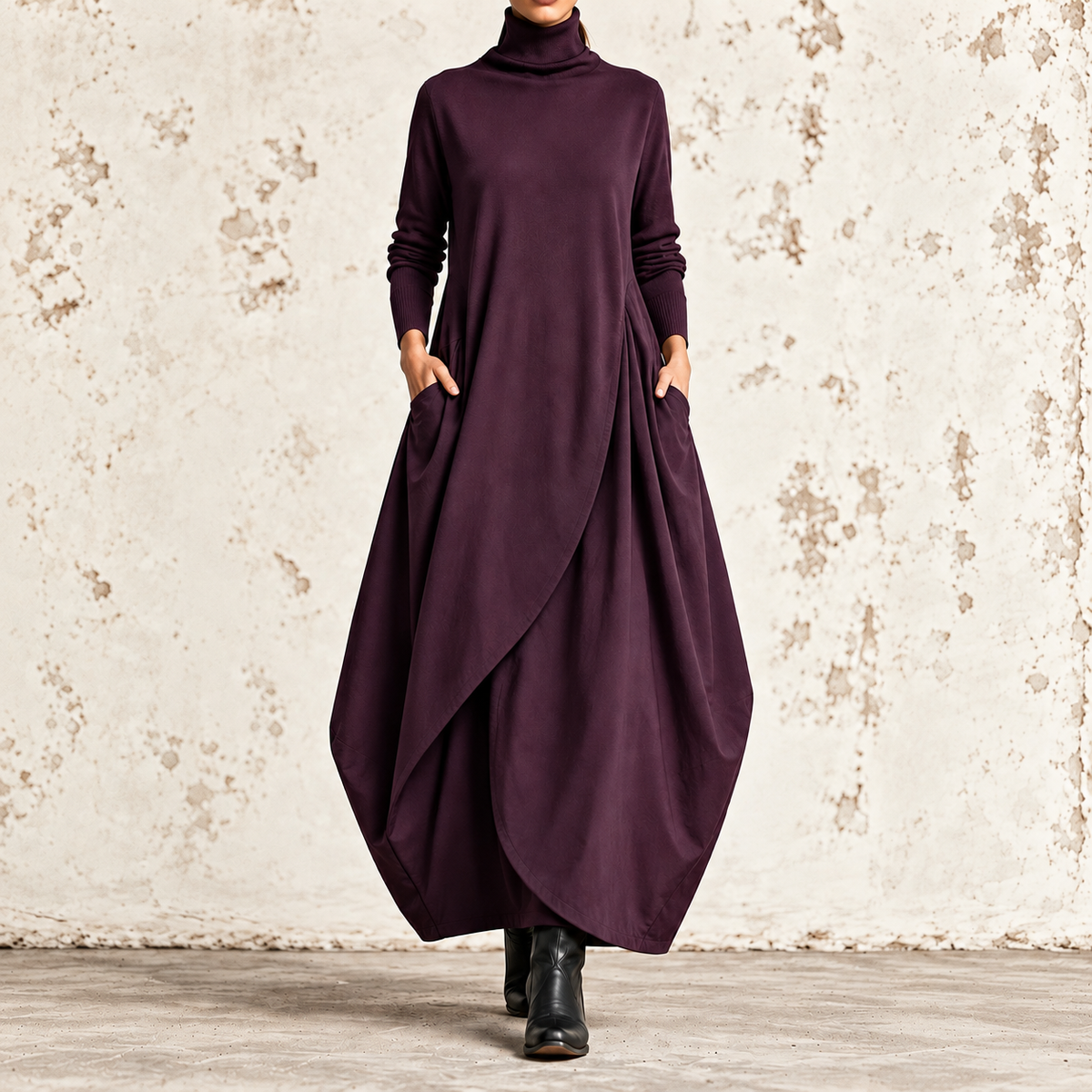 Lucrezia | Robe maxi à col montant et jupe effet portefeuille