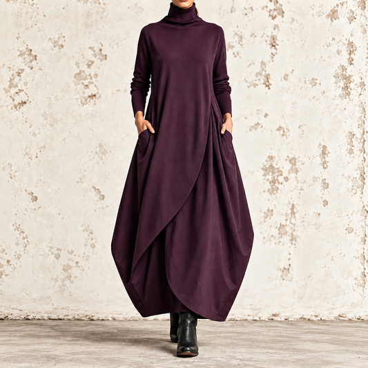 Lucrezia | Robe maxi à col montant et jupe effet portefeuille