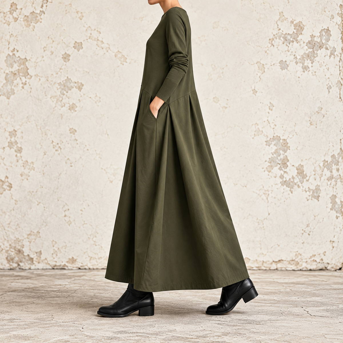 Simonetta | Robe maxi à col bateau et plis latéraux