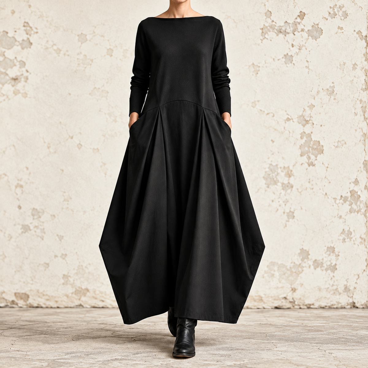 Simonetta | Robe maxi à col bateau et plis latéraux