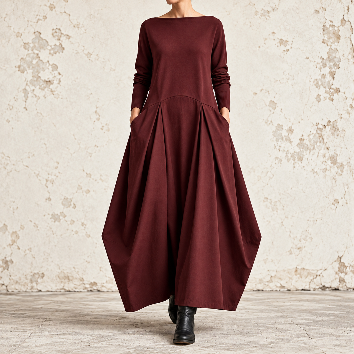 Simonetta | Robe maxi à col bateau et plis latéraux