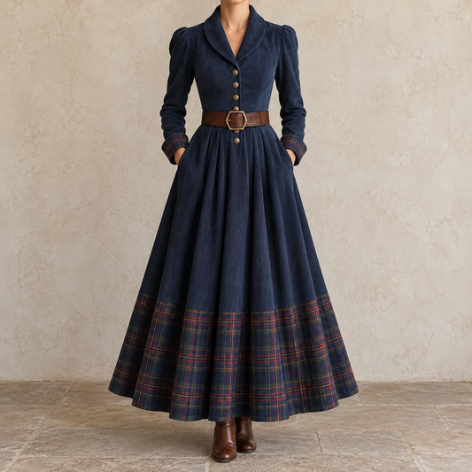 Ottilia | Robe maxi à col châle et bordure à carreaux