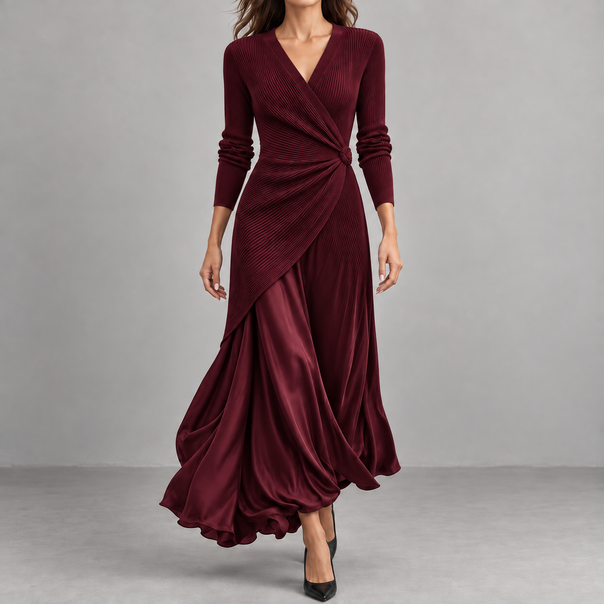 Artemisia | Robe maxi croisée à nœud latéral et jupe fluide