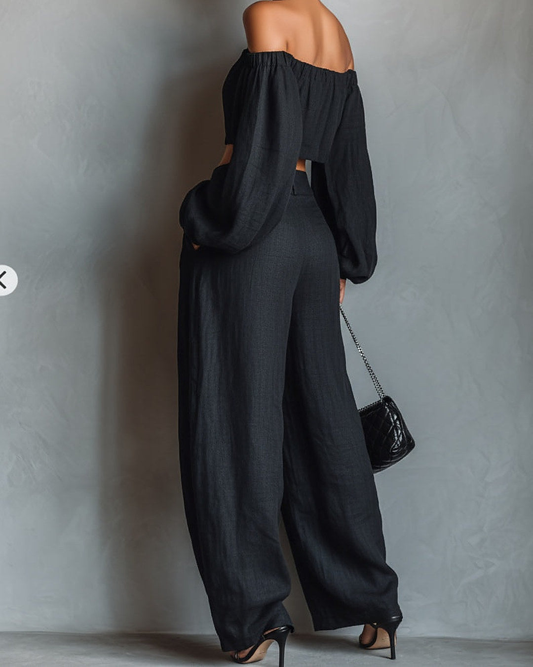 Tessa | Ensemble épaules dénudées et pantalon large, noir