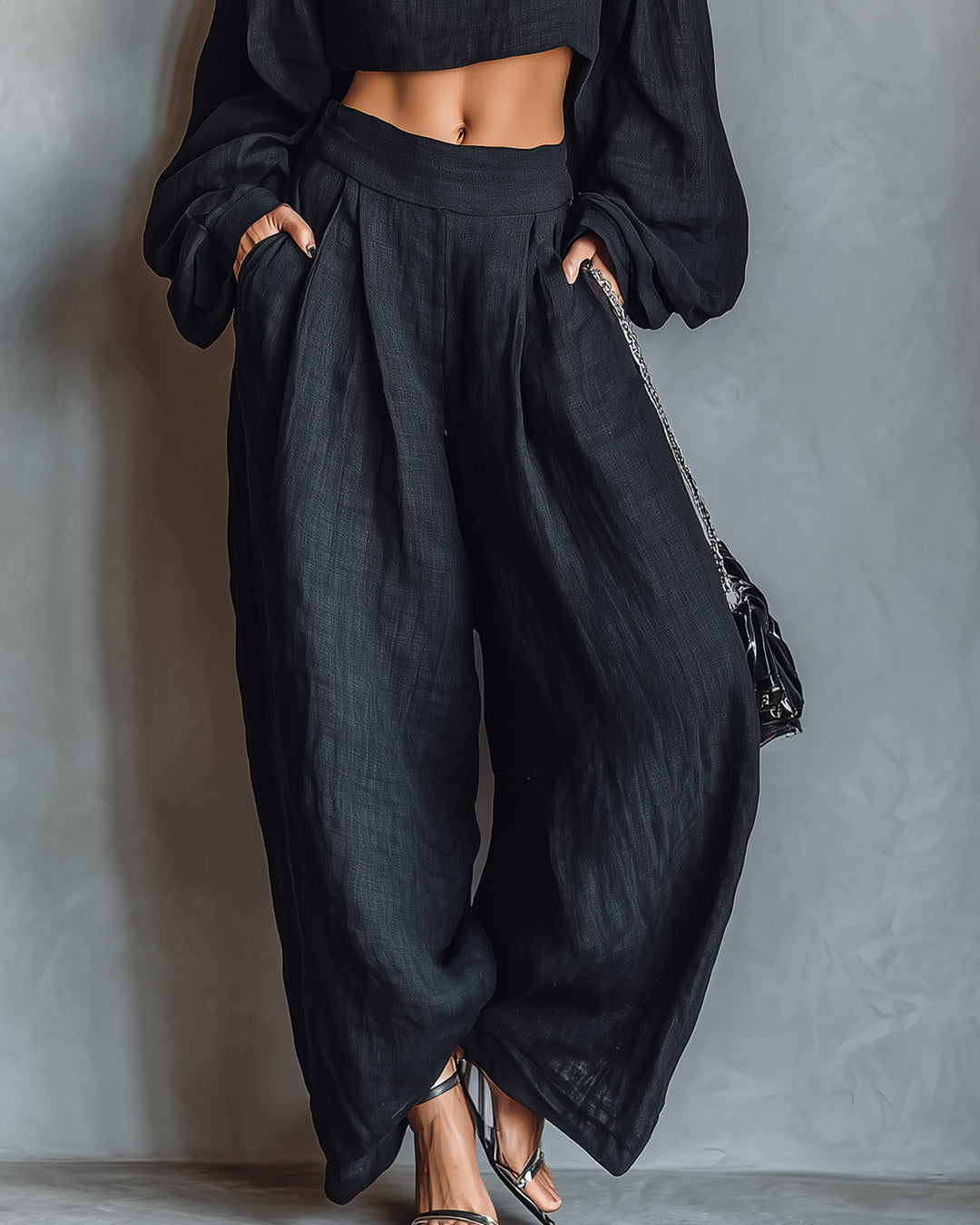 Tessa | Ensemble épaules dénudées et pantalon large, noir