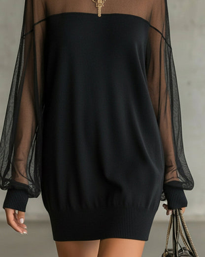 Amelia | Mini-robe noire à manches en résille