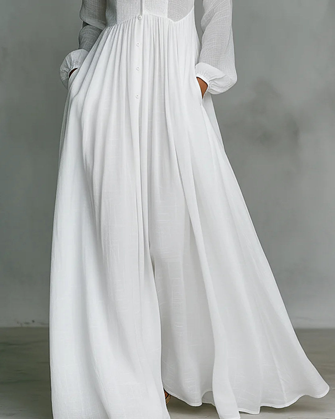 Leonora | Robe longue épurée à col mao, blanche