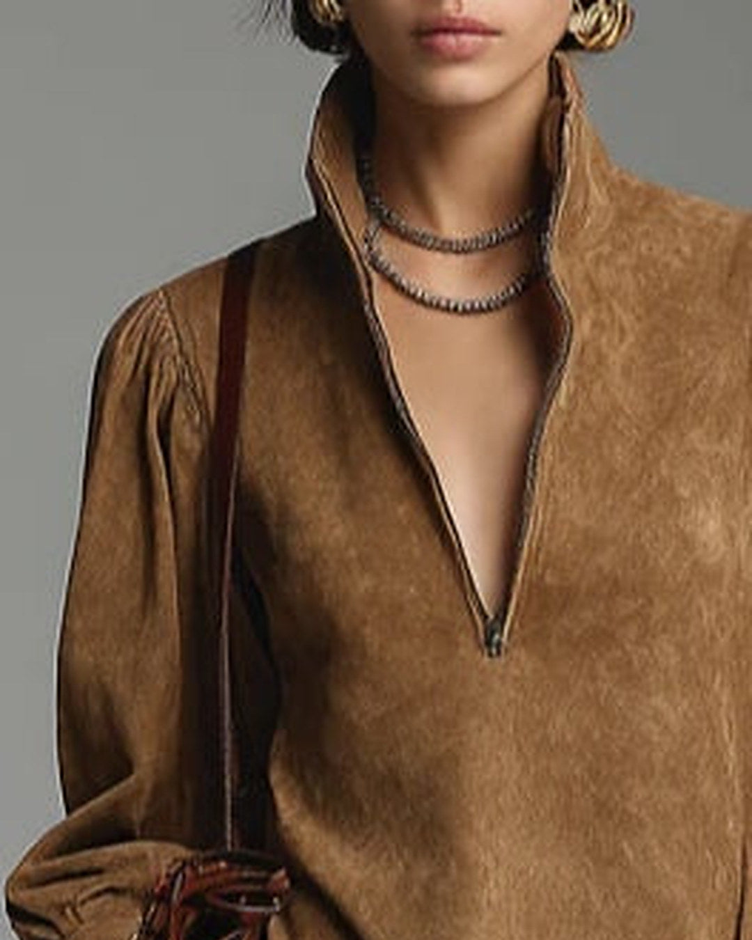 Lucrezia | Robe souple effet daim zippée, marron
