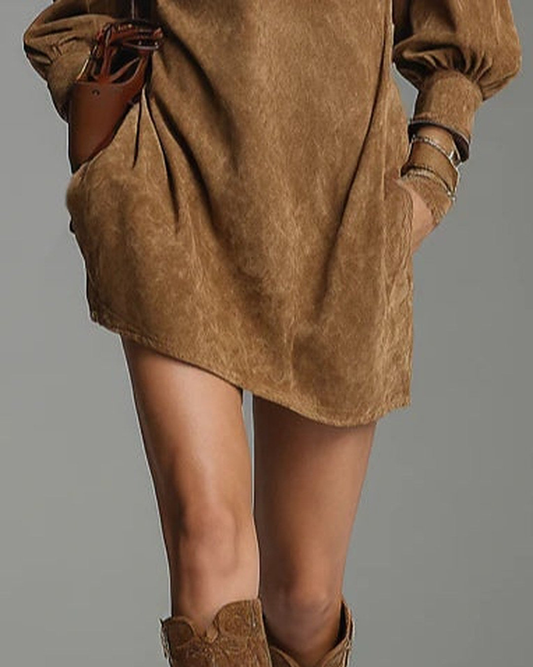 Lucrezia | Robe souple effet daim zippée, marron