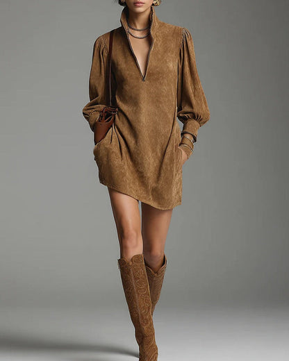 Lucrezia | Robe souple effet daim zippée, marron