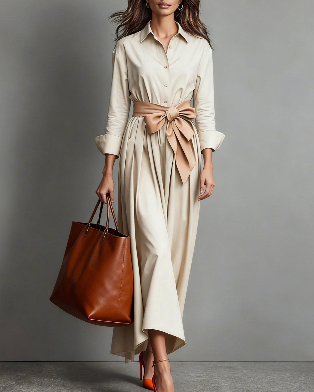 Marisa | Robe-chemise midi à nœud à la taille