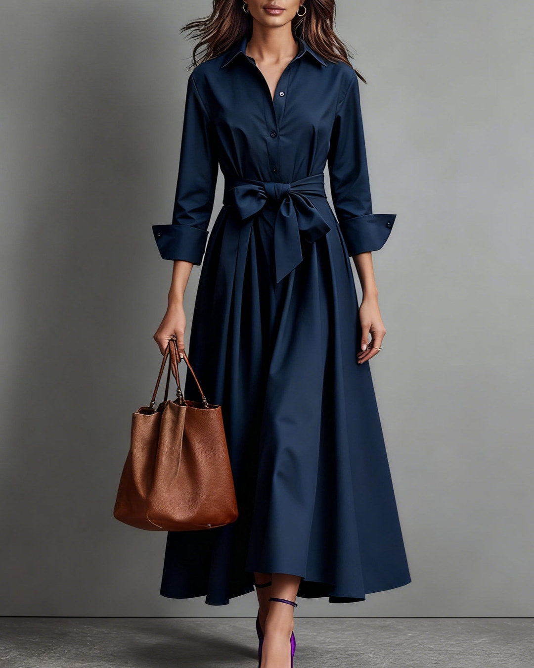 Marisa | Robe-chemise midi à nœud à la taille
