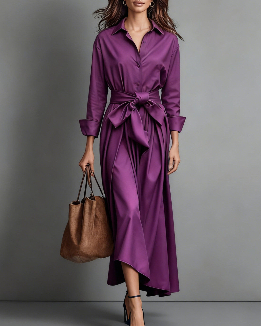 Marisa | Robe-chemise midi à nœud à la taille