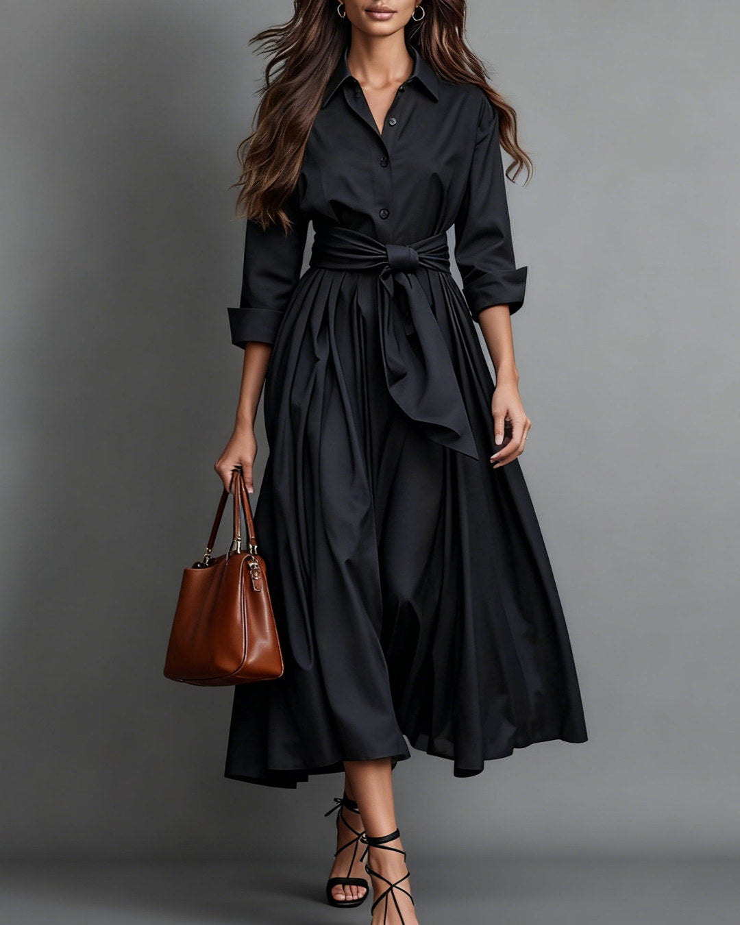 Marisa | Robe-chemise midi à nœud à la taille