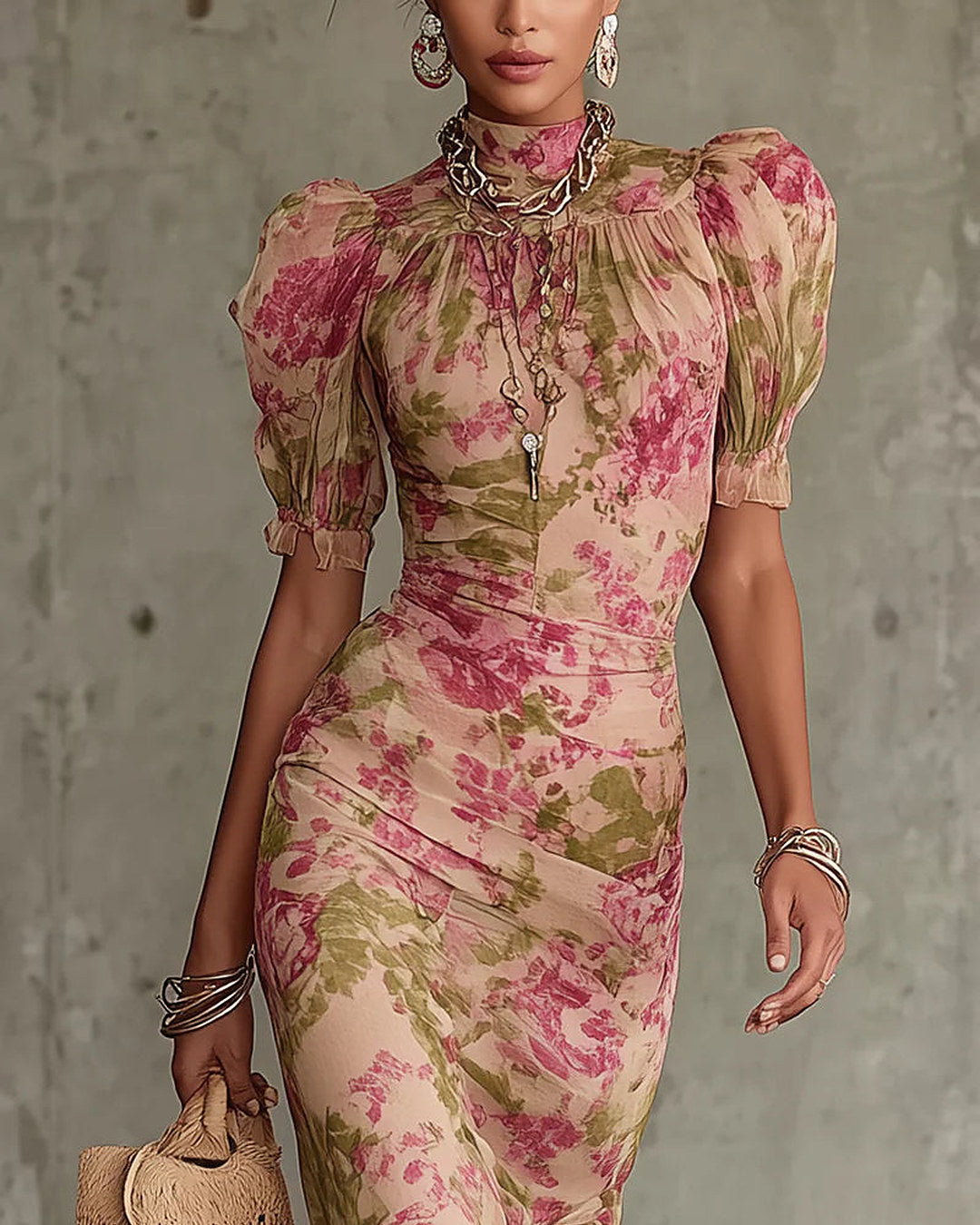 Rosalina | Robe longue à imprimé roses vintage, rose