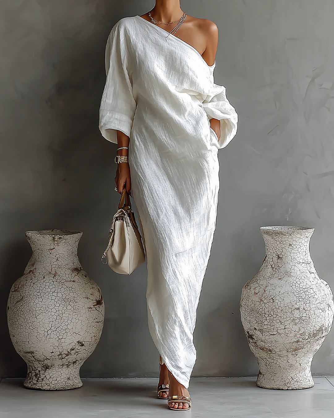 Elisa | Robe longue asymétrique, blanche