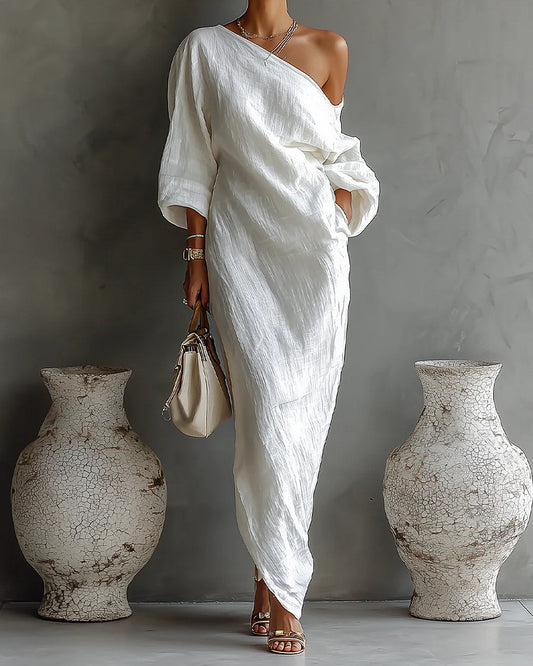 Elisa | Robe longue asymétrique, blanche
