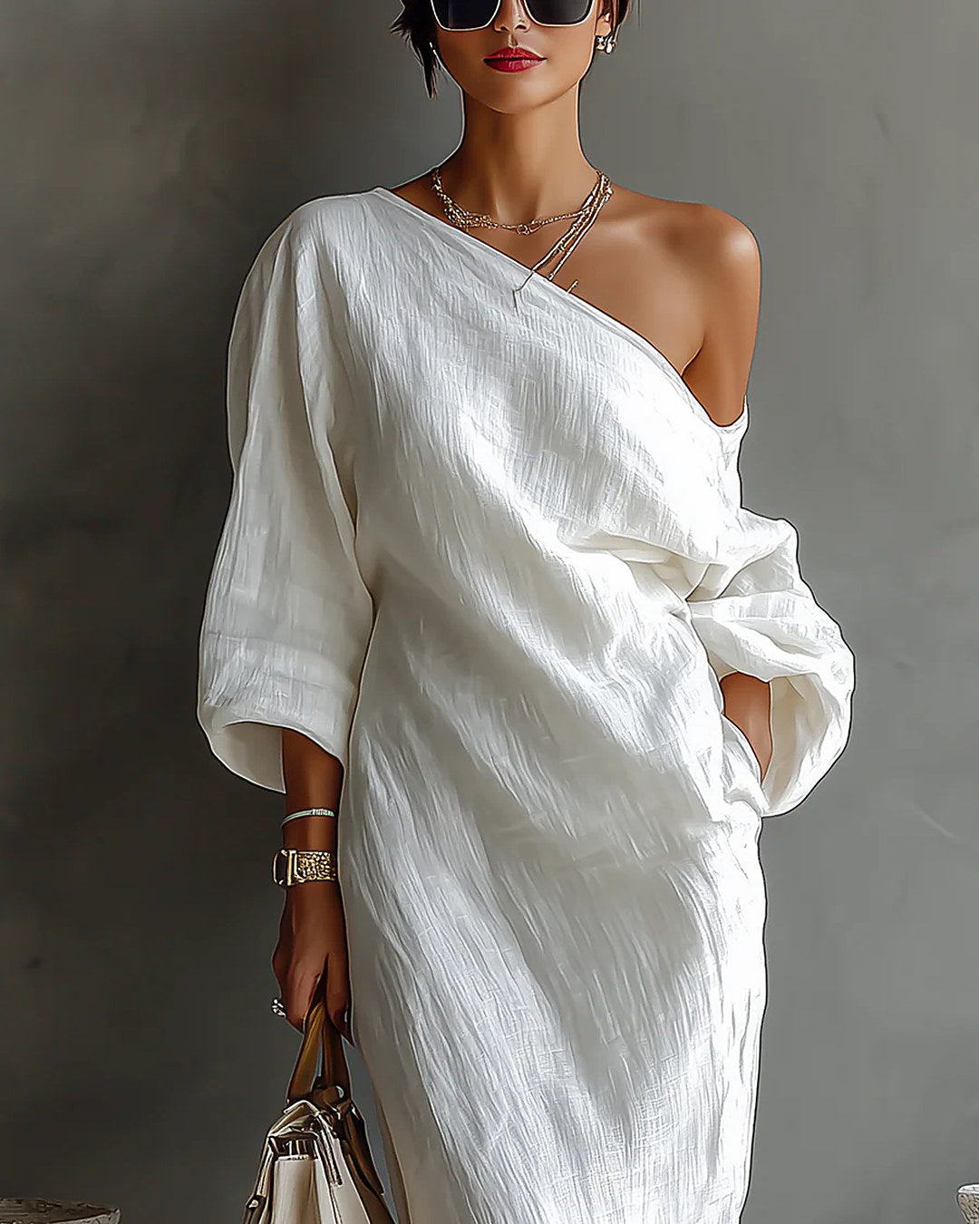 Elisa | Robe longue asymétrique, blanche