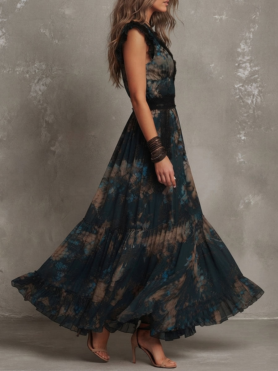 Lucia | Robe longue vert foncé à dentelle florale
