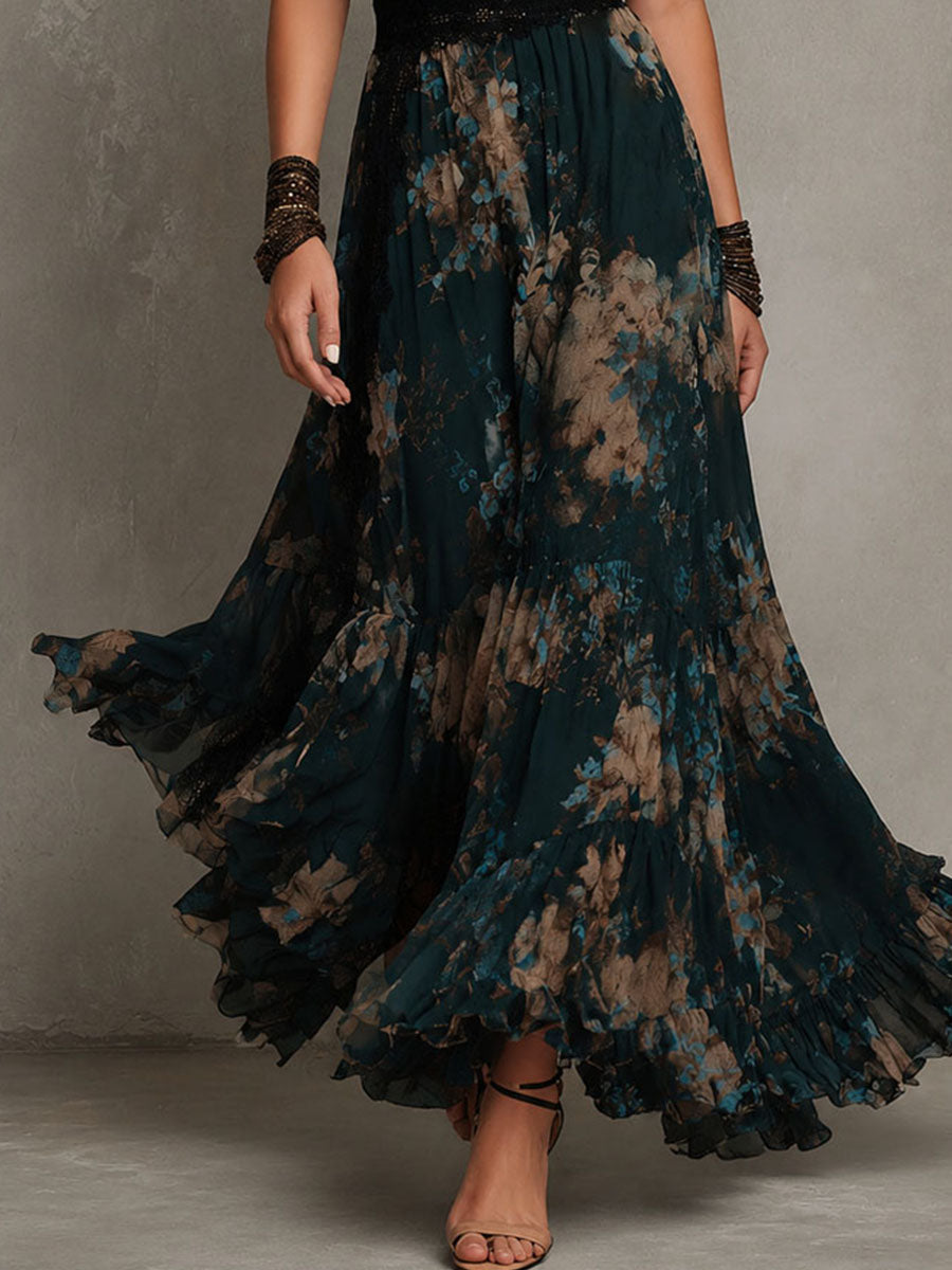 Lucia | Robe longue vert foncé à dentelle florale
