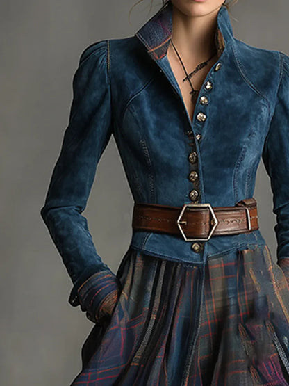 Edurne | Robe maxi en daim bleu