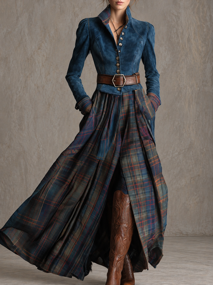 Edurne | Robe maxi en daim bleu