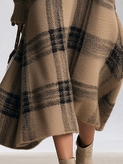 Adelaide | Robe midi en maille à carreaux et demi-zip, camel