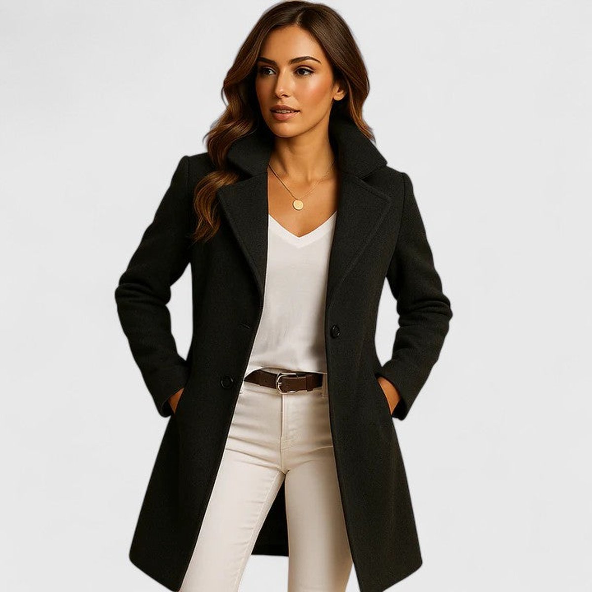 Blanche | Manteau long structuré à revers classiques