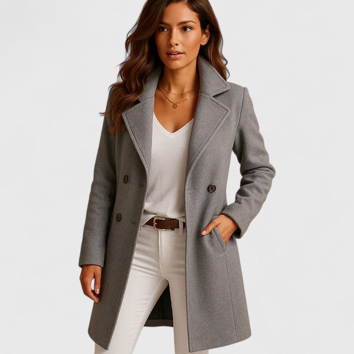 Blanche | Manteau long structuré à revers classiques