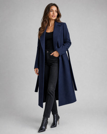 Josie | Manteau long à revers et ceinture