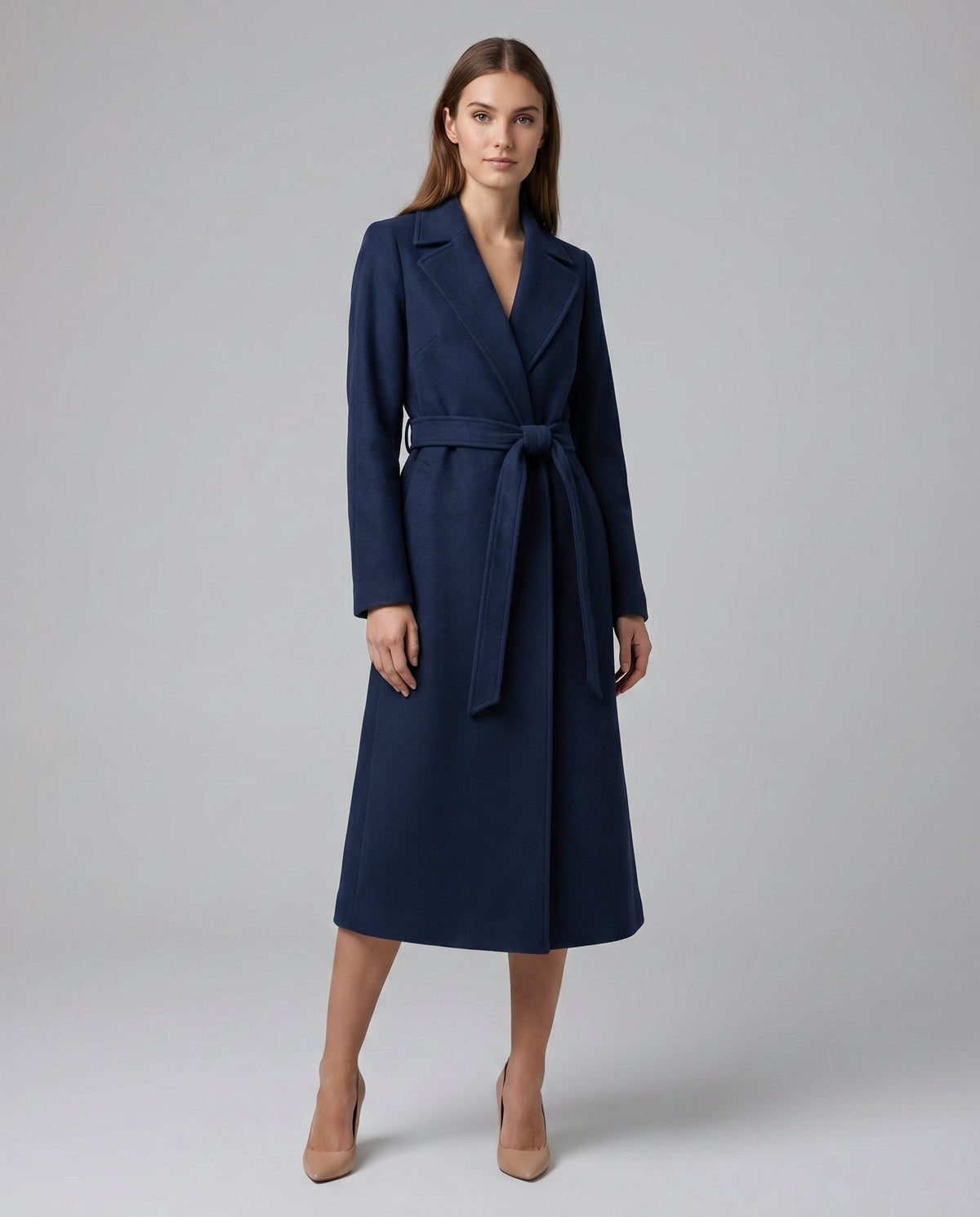 Josie | Manteau long à revers et ceinture