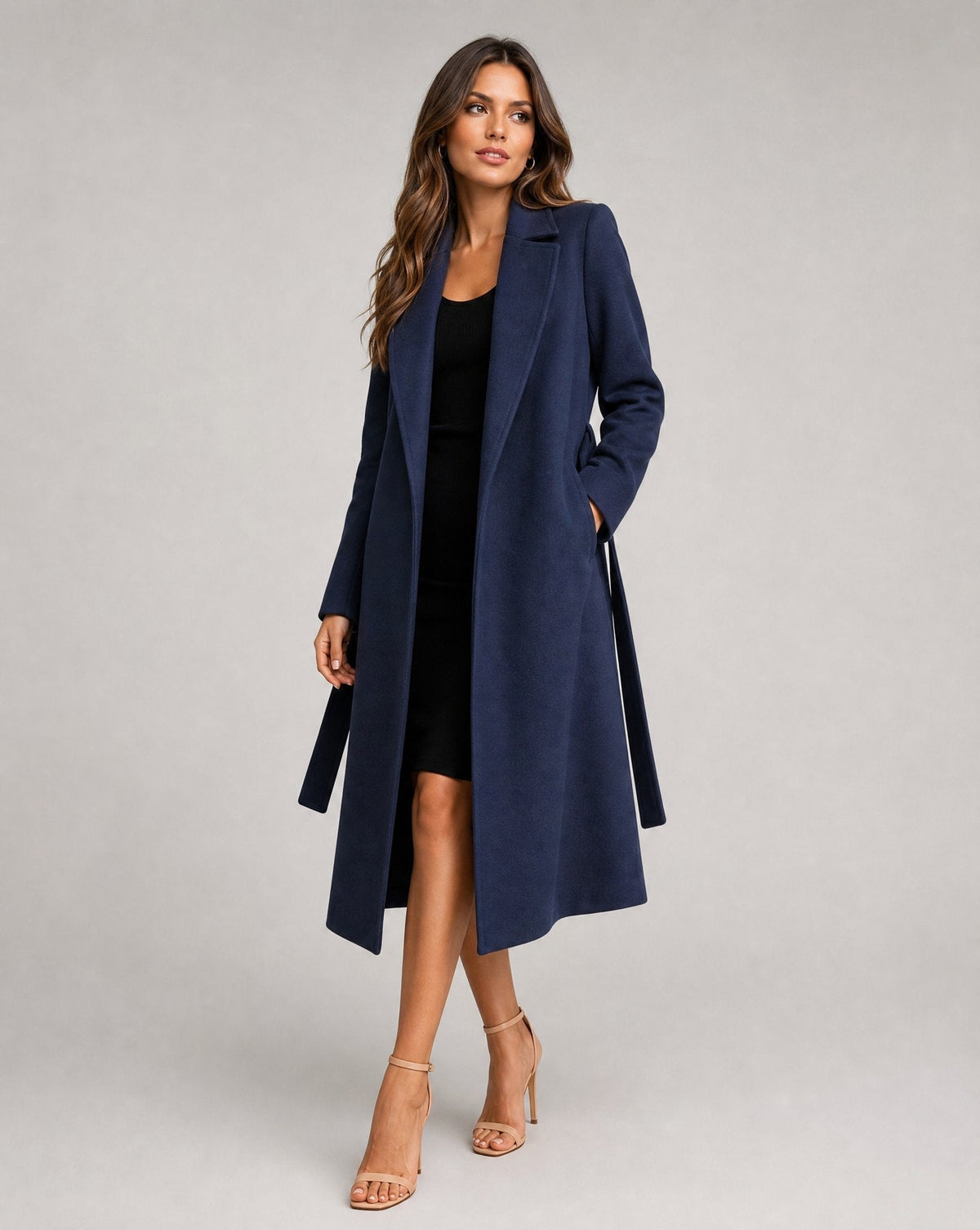 Josie | Manteau long à revers et ceinture