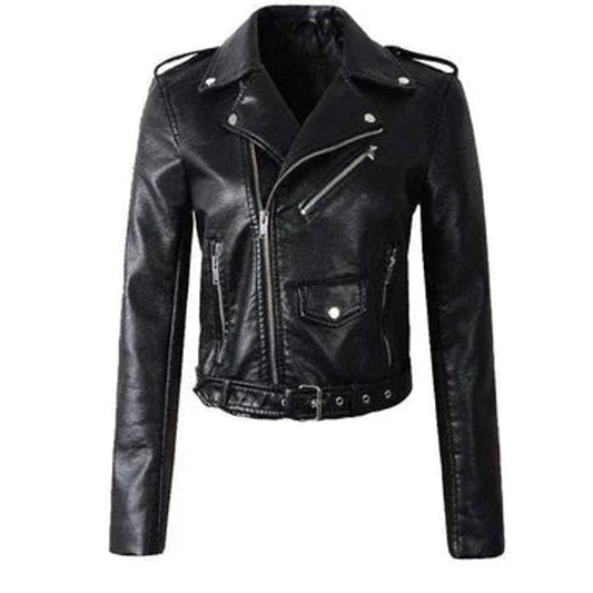 Rachel | Veste biker courte avec ceinture