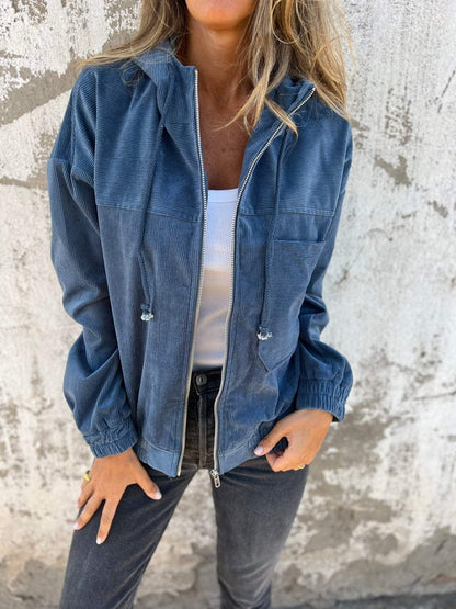 Lauren | Veste côtelée à capuche et zip